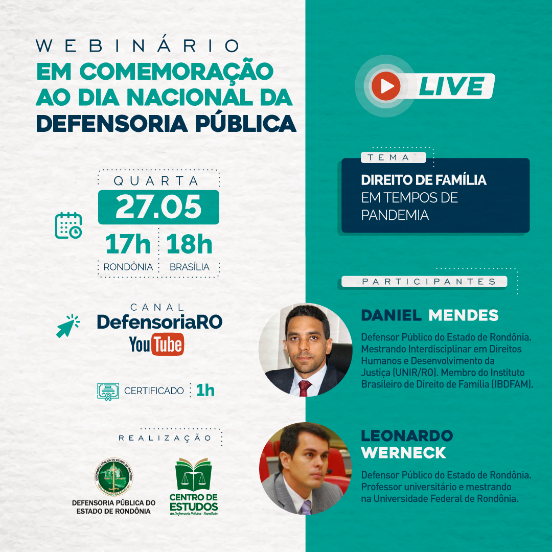 Defensoria debaterá Direito de Família em tempos de pandemia em Webinário nesta quarta-feira, 27