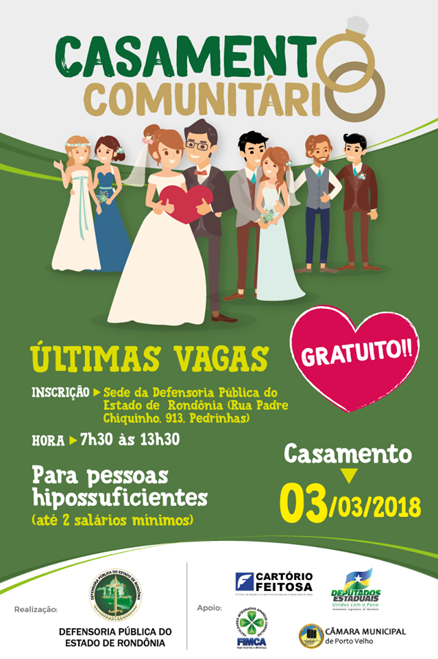 Atenção! Últimas vagas para participar do Casamento Comunitário!