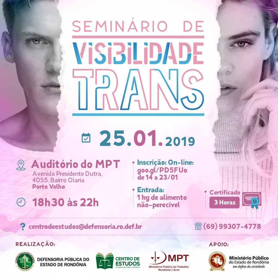 Defensoria Pública realiza Seminário de Visibilidade Trans no próximo dia 25 de janeiro
