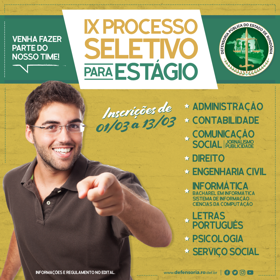 DPE-RO abre 9º processo seletivo de estagiários para estudantes de diversas áreas
