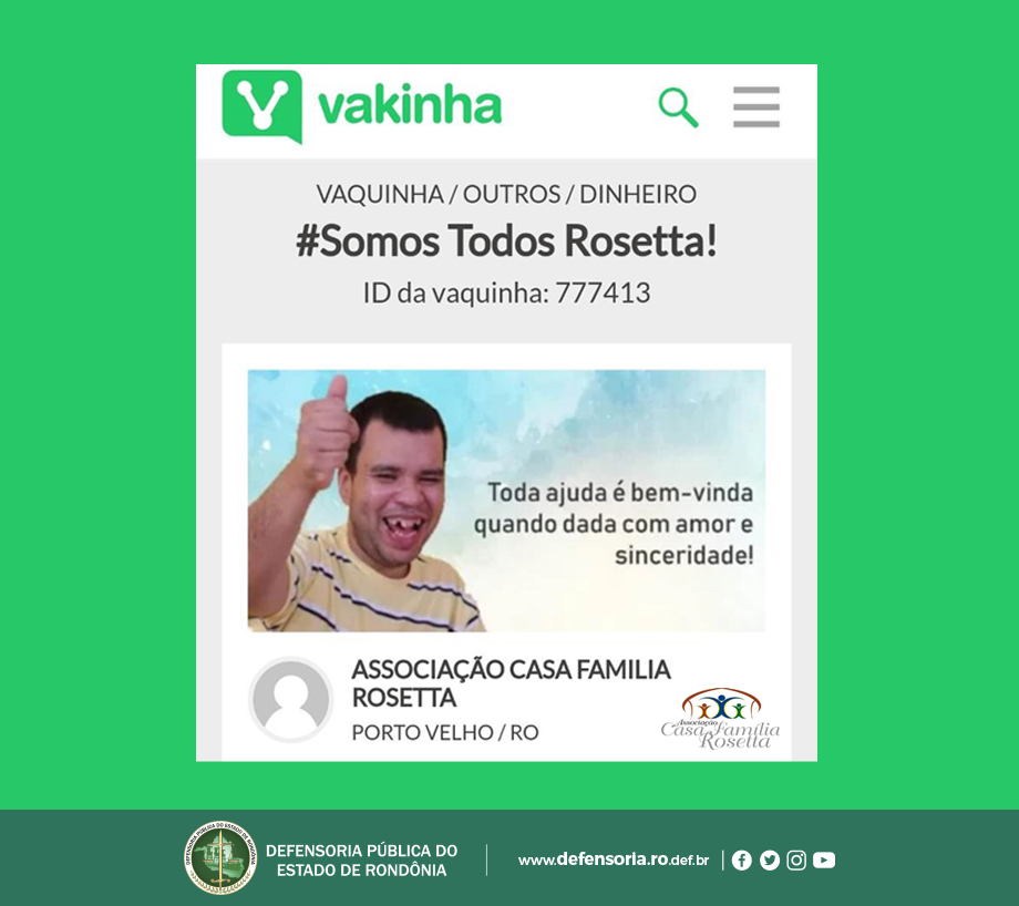 Defensoria apoia campanha de arrecadação da Associação Casa Família Rosetta