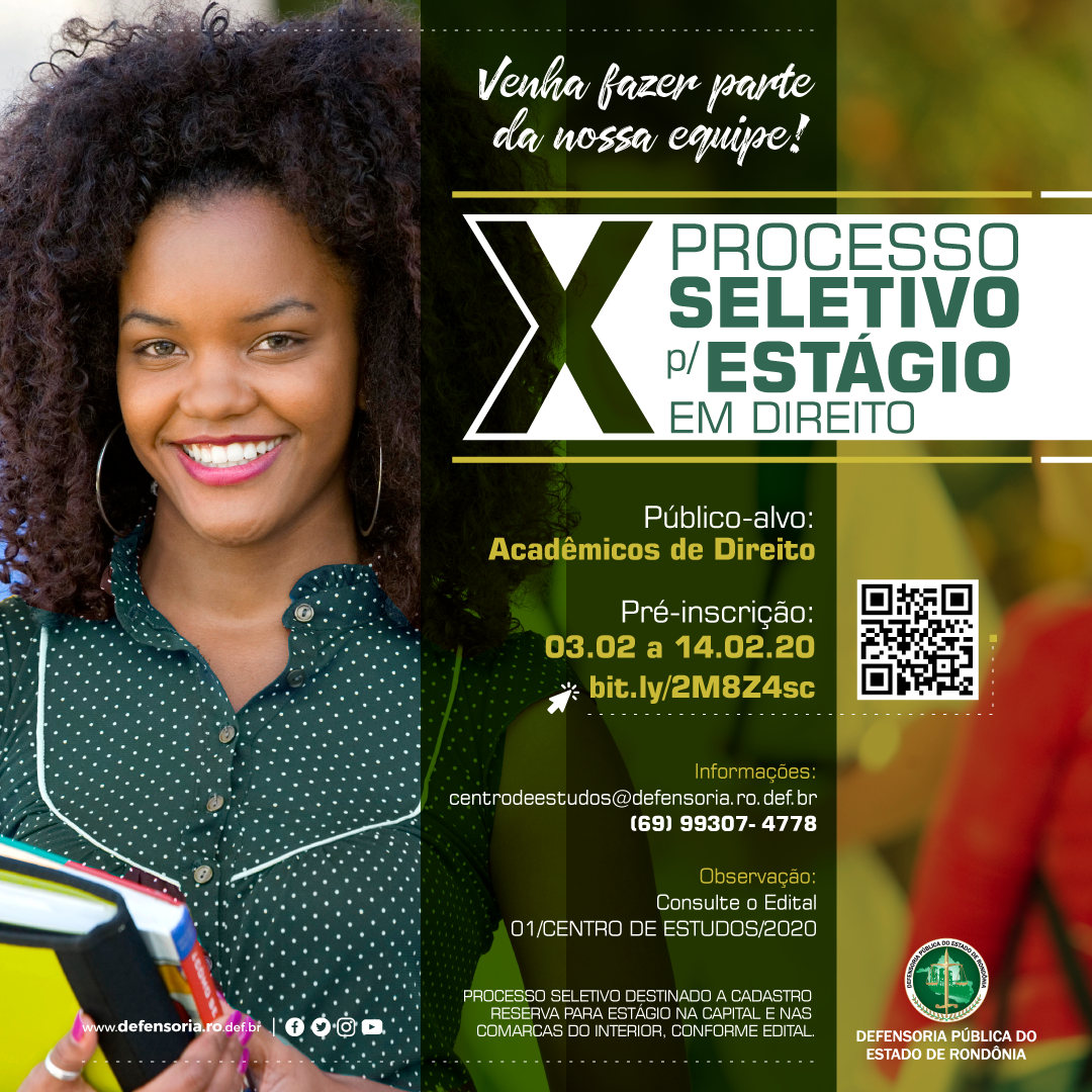 Defensoria abre inscrições para alunos de Direito no X Processo Seletivo de Estágio da instituição