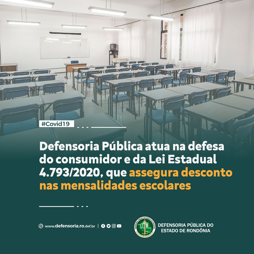 DPE atua na defesa do consumidor e da Lei 4.793/2020, que assegura desconto nas mensalidades escolar