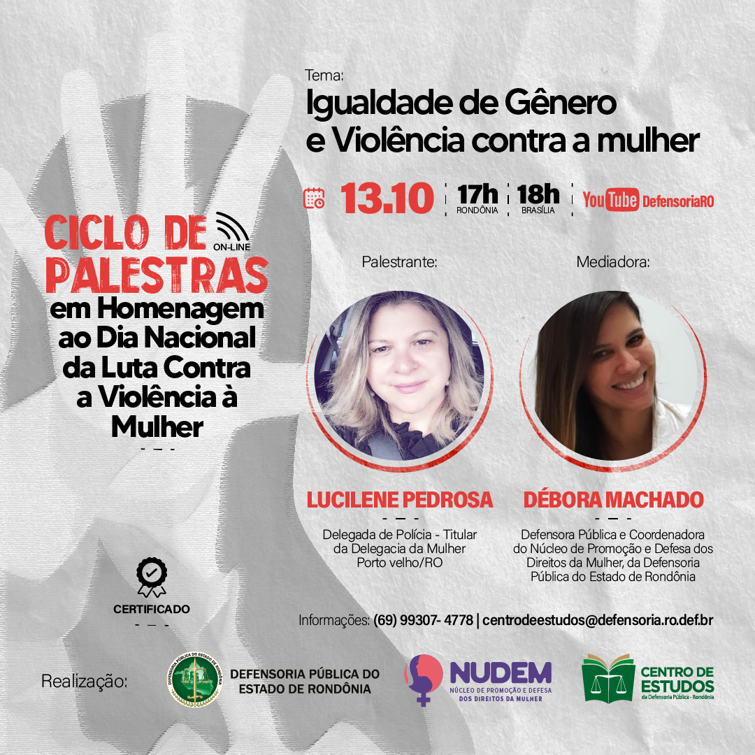 Nudem e Centro de Estudos realizarão ciclo de palestras em alusão a dia de luta contra violência