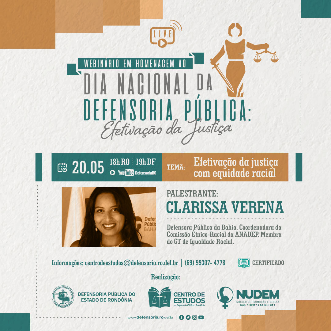 Lembrete: Webinário em homenagem ao Dia Nacional da Defensoria Pública