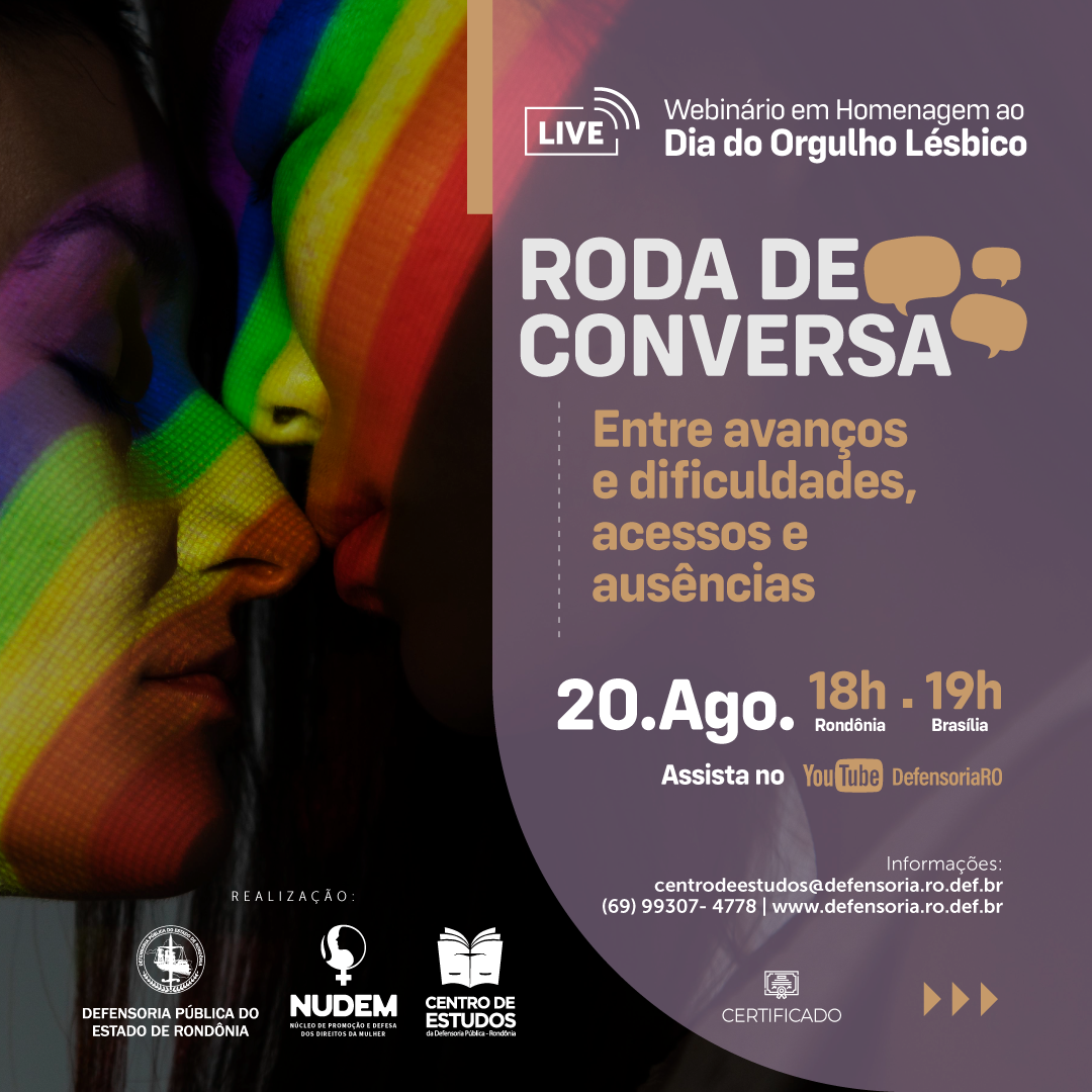 Nudem e Centro de Estudos da DPE-RO realizarão Webinário em homenagem ao Dia do Orgulho Lésbico