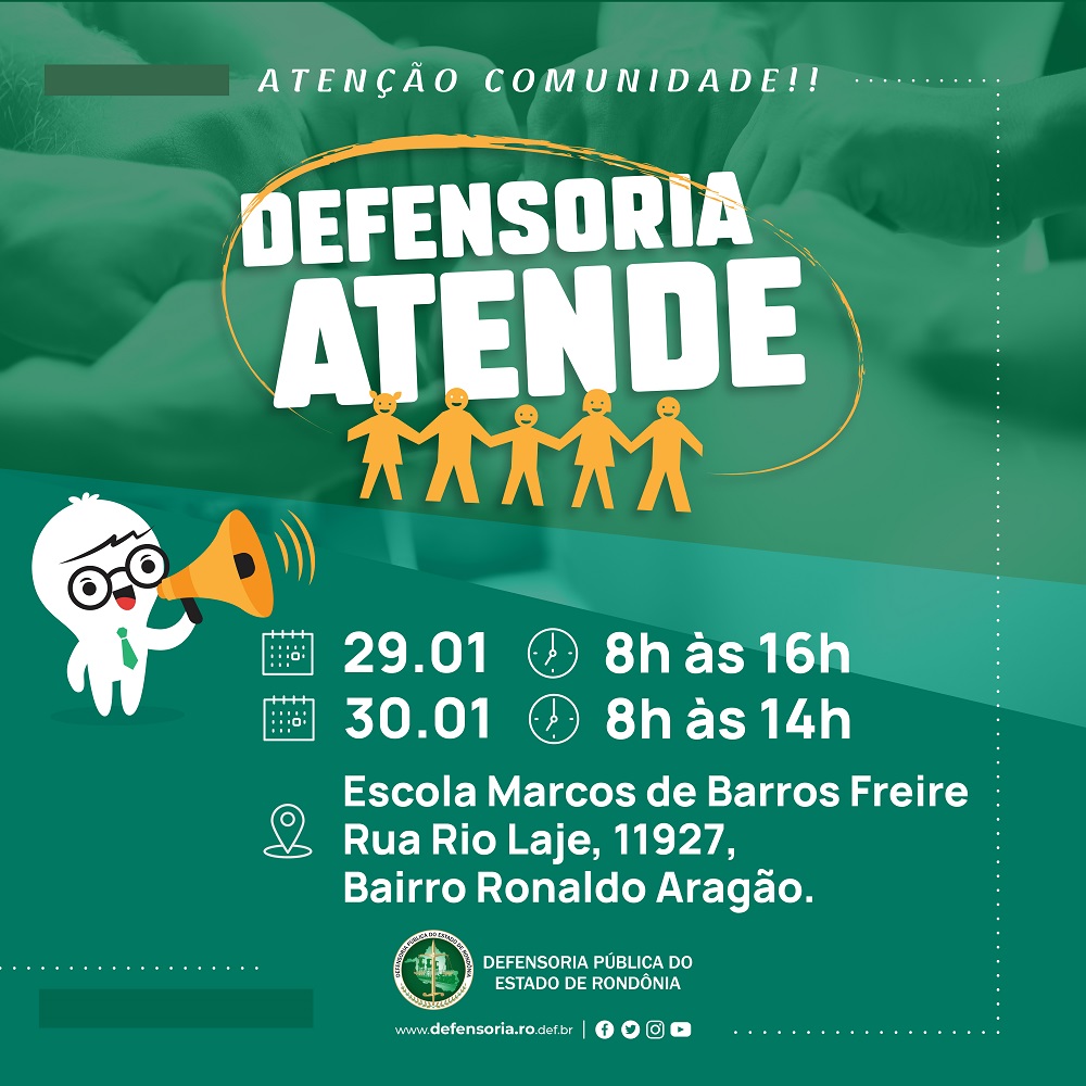 Porto Velho:  Defensoria Pública atenderá na Escola Marcos de Barros Freire