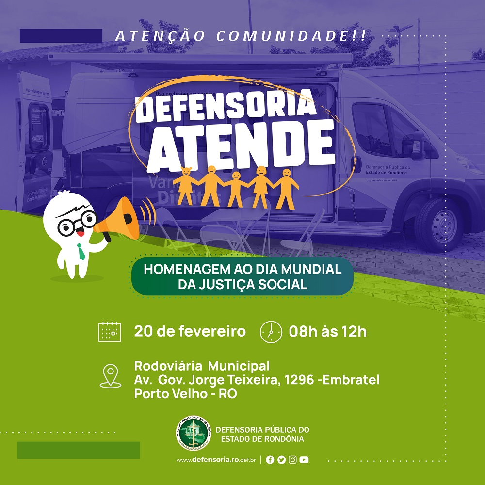 Defensoria Atende: Neste domingo, 20, Van dos Direitos vai estar presente na Rodoviária Municipal de Porto Velho