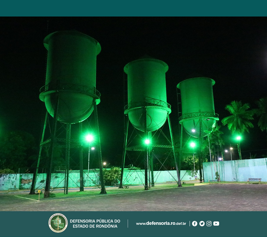 Porto Velho: Três Caixas d’Água é iluminada na cor verde em homenagem ao Dia Nacional da Defensoria Pública