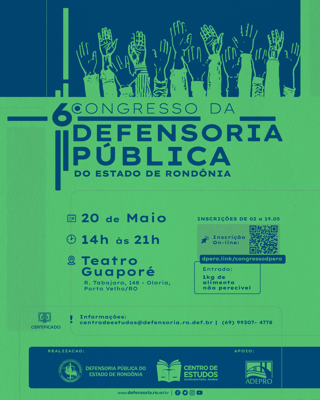 Maio Verde: DPE-RO abre inscrições para o 6º Congresso da instituição em homenagem ao mês da Defensoria Pública