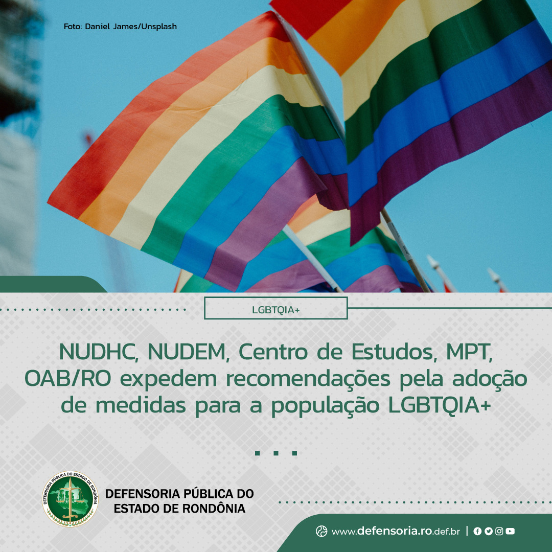 Defensoria Pública de Rondônia, MPT e OAB-RO expedem Recomendações pela adoção de medidas para a população LGBTQIA+
