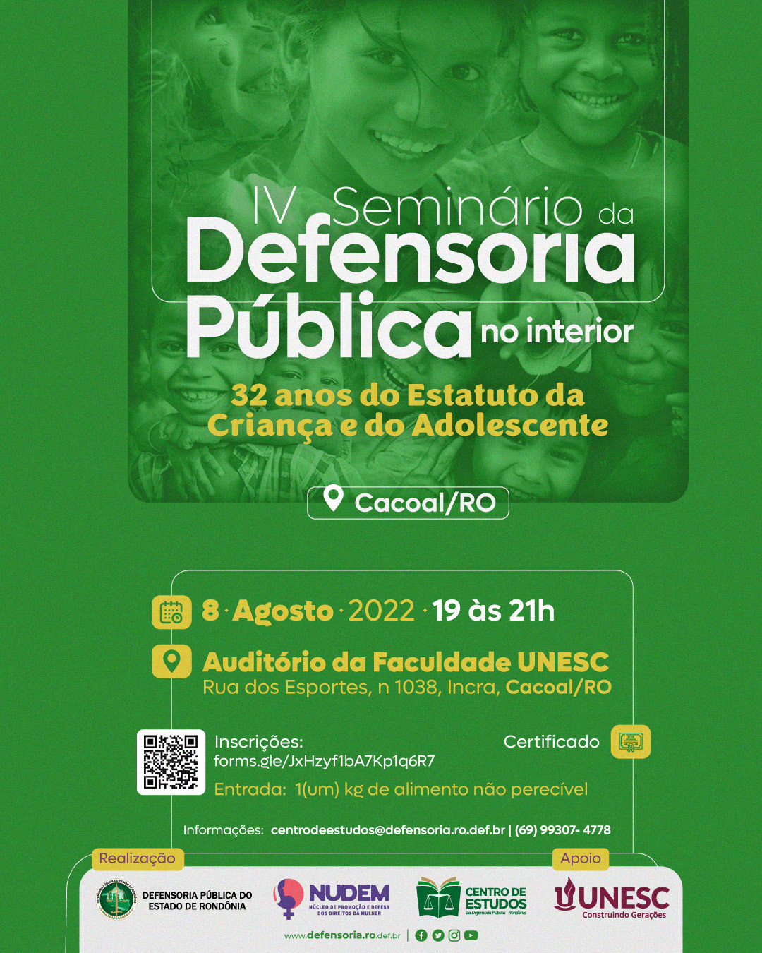 Cacoal: Defensoria Pública de Rondônia realiza o 4º Seminário no interior com o tema 32 anos do Estatuto da Criança e do Adolescente